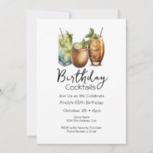 65th Birthday Cocktails Casual Invitation