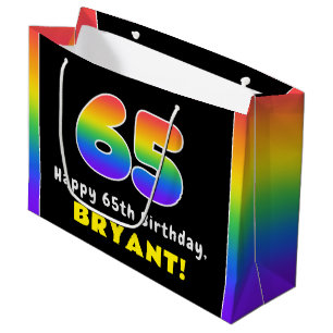 65th Birthday: Colorful Rainbow # 65, Custom Name Large Gift Bag