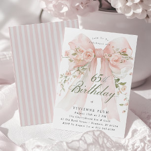65th Birthday Elegant Watercolor Pink Floral Invitation