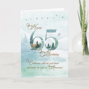 65th Birthday Evergreen Pines and Deer Nature Card