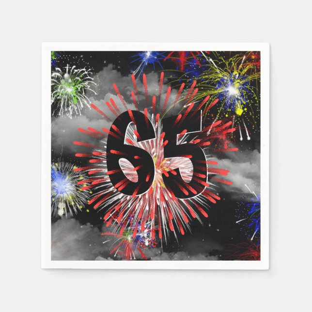 65th Birthday Fireworks In Clouds Napkins (Front)
