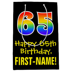 65th Birthday: Fun, Bold, Colourful, Rainbow "65" Medium Gift Bag