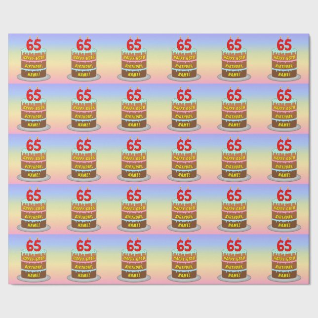 65th Birthday: Fun Cake and Candles + Custom Name Wrapping Paper (Seam)