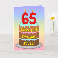65th Birthday — Fun Cake & Candles, w/ Custom Name