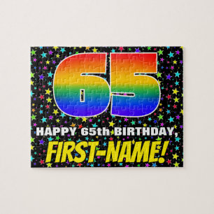65th Birthday — Fun, Colourful Star Field Pattern Jigsaw Puzzle