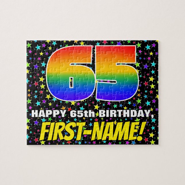 65th Birthday — Fun, Colourful Star Field Pattern Jigsaw Puzzle (Horizontal)