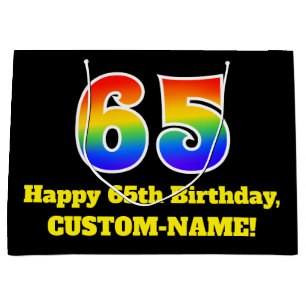 65th Birthday ~ Fun, Colourful, Vibrant, Rainbow 6 Large Gift Bag