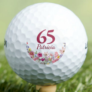 65th Birthday Gift for Her Pink Floral Custom Golf Balls