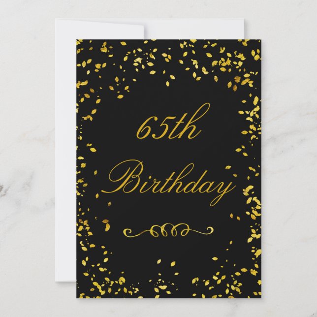 65th Birthday Glamourous Gold Confetti Invitation (Front)