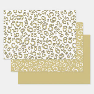 65th Birthday Gold & White Number Pattern 65 Wrapping Paper Sheet