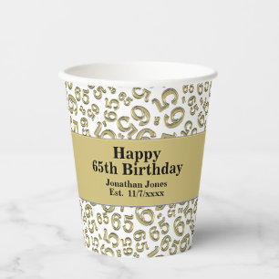 65th Birthday Gold/White Random Number Pattern 65 Paper Cups