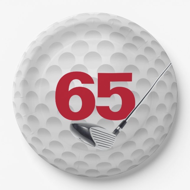 65th Birthday Golf Ball Design Paper Plate (Front)