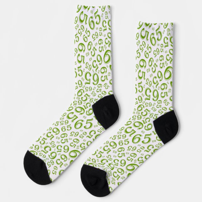 65th Birthday Green Random Number Pattern Socks (Left)