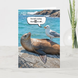 65th Birthday Humour Seagull Perched On a Sea Lion Card