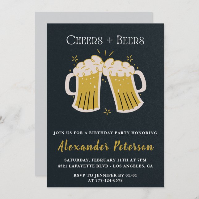 65th birthday invitations Cheers Beers Rustic Men  (Front/Back)