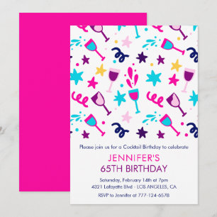 65th birthday invitations Cocktail Modern Pink