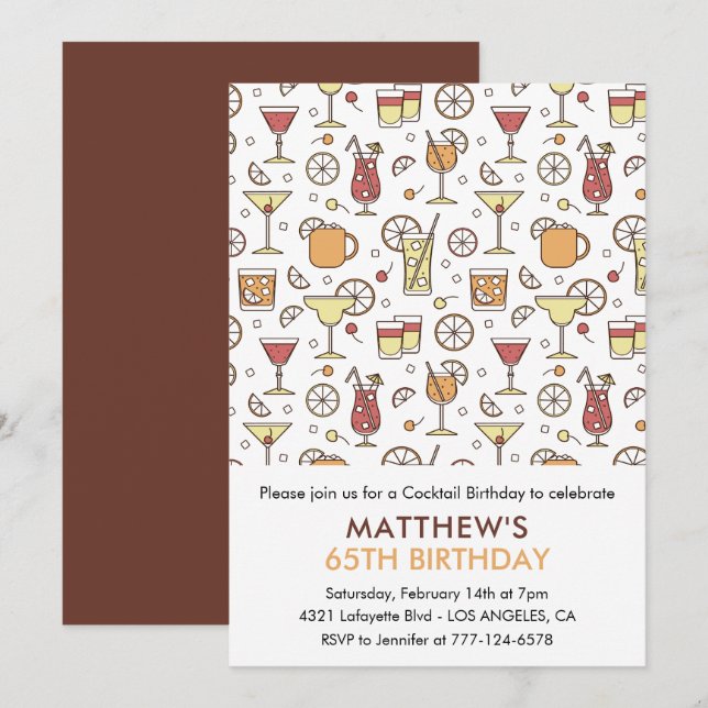 65th birthday invitations Cocktail Pattern Modern (Front/Back)