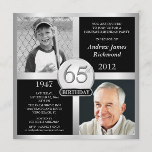 65th Birthday Invitations Then & Now Photos