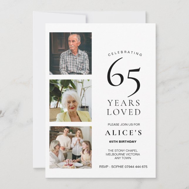 65th Birthday Invite with Photo, 65 Years Loved (Front)
