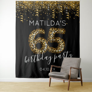 65th Birthday Leopard Print Photo Backdrop Tapestry