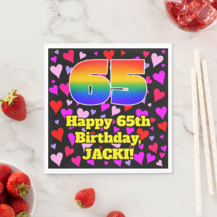65th Birthday: Loving Hearts Pattern, Rainbow # 65 Napkin