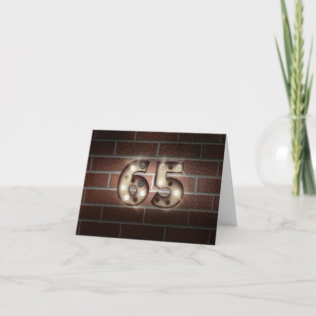 65th birthday-marquee lights on brick wall card (Front)