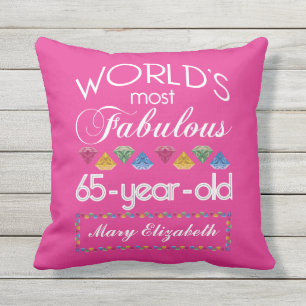 65th Birthday Most Fabulous Colorful Gems Pink Outdoor Cushion