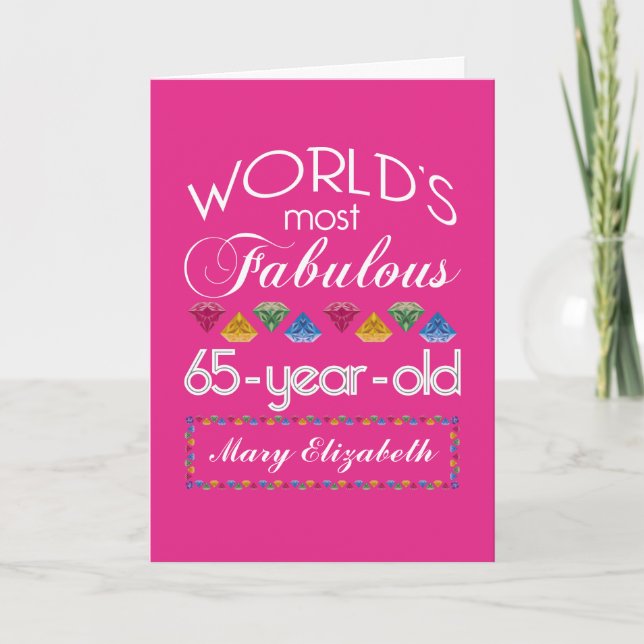 65th Birthday Most Fabulous Colourful Gems Pink Card (Front)