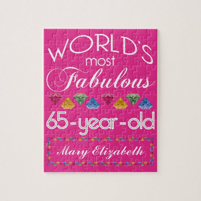 65th Birthday Most Fabulous Colourful Gems Pink Jigsaw Puzzle (Vertical)