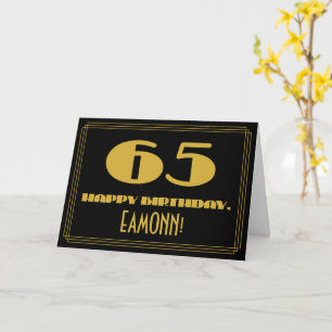 65th Birthday: Name + Art Deco Inspired Look "65" Card