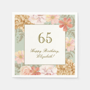 65th Birthday Napkin Autumn Colour Floral Sage