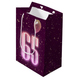 65th Birthday Neon Sign and Confetti Medium Gift Bag