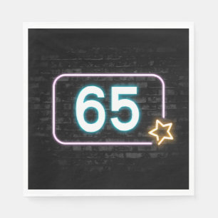 65th Birthday Neon Sign On Brick  Napkin