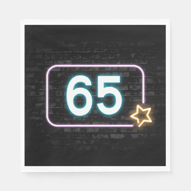 65th Birthday Neon Sign On Brick  Napkin (Front)