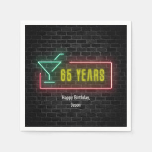 65th birthday Neon Sign on brick wall Napkin