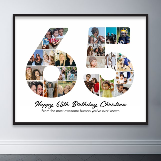 65th Birthday Number 65 Photo Collage Anniversary Poster (65th birthday number 65 photo collage)
