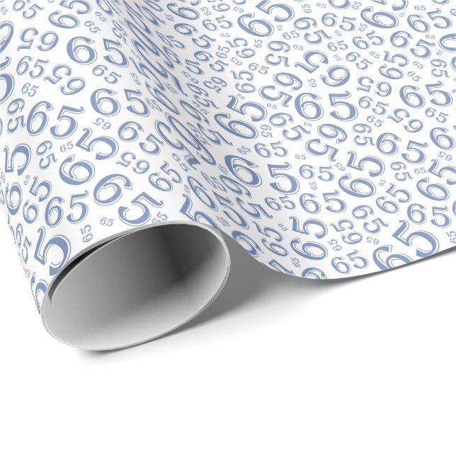 65th Birthday Number Pattern 65 Blue and White Wrapping Paper (Roll Corner)
