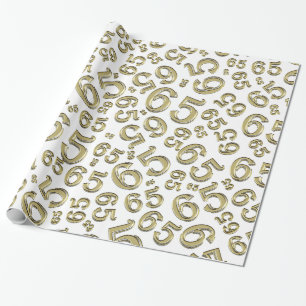 65th Birthday Number Pattern 65 Gold and White Wrapping Paper