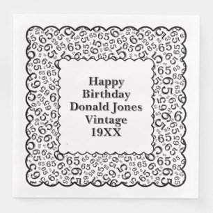 65th Birthday Number Pattern Scallops Black/White Napkin