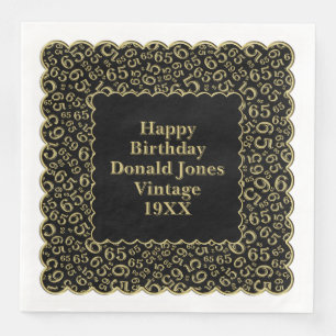 65th Birthday Number Pattern Scallops Gold/Black Napkin