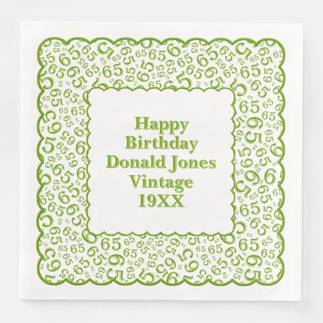 65th Birthday Number Pattern Scallops Green/White Napkin (Front)