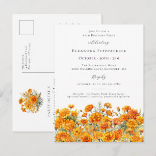 65th Birthday October Birth Month Flower Marigold Invitation Postcard