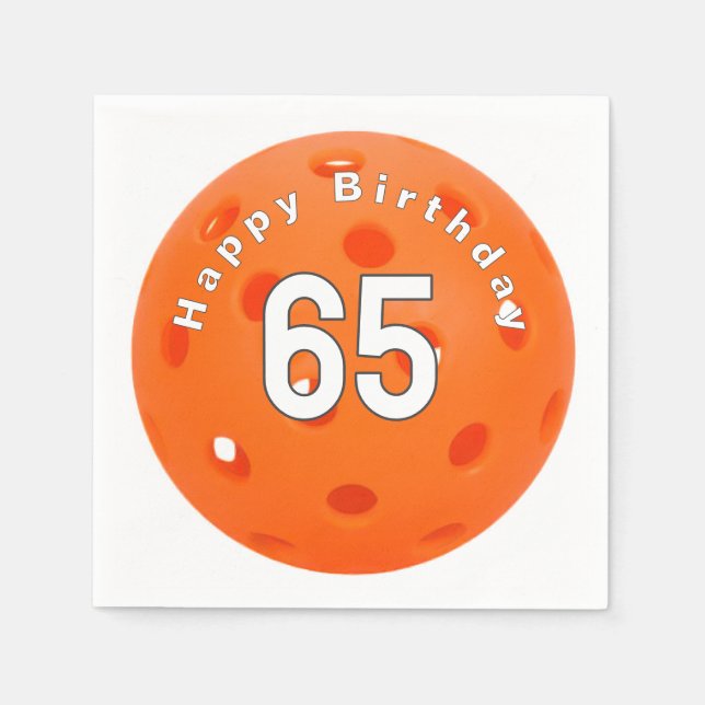 65th Birthday Orange Pickleball Napkin (Front)