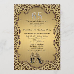 65th,Birthday Party 65th,Cheetah High Heels Shoes Invitation