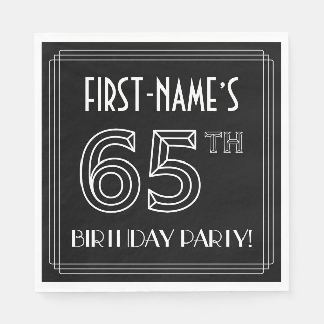 65th Birthday Party: Art Deco Style + Custom Name Napkin (Front)
