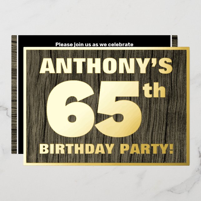 65th Birthday Party: Bold, Faux Wood Grain Pattern (Front/Back)