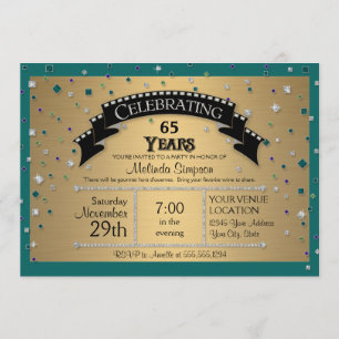 65th Birthday Party Celebrate Faux Jewel Confetti Invitation
