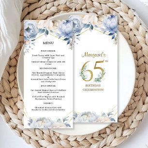 65th Birthday Party Dusty Blue Peony Gold Menu
