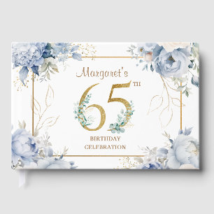 65th Birthday Party Dusty Blue Peony Guest Book