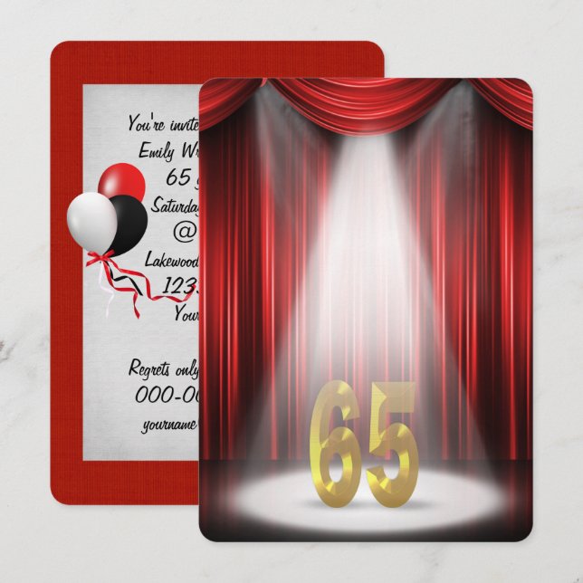 65th Birthday Party in spotlight Invitation (Front/Back)